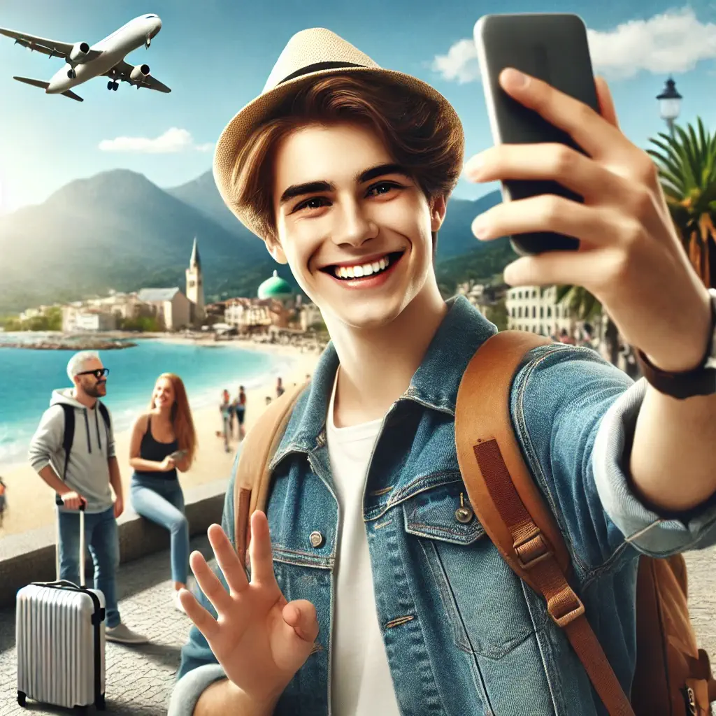 Airalo’s eSIM : A happy traveler sharing their journey on social media